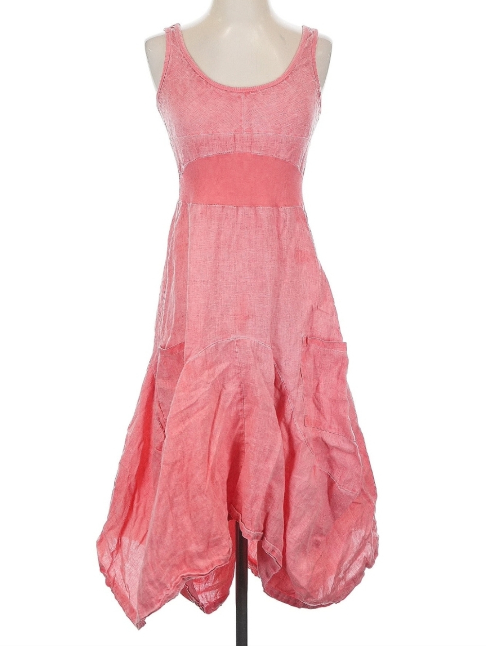 Inzio Women's Sleeveless Coral Pink Linen Dress